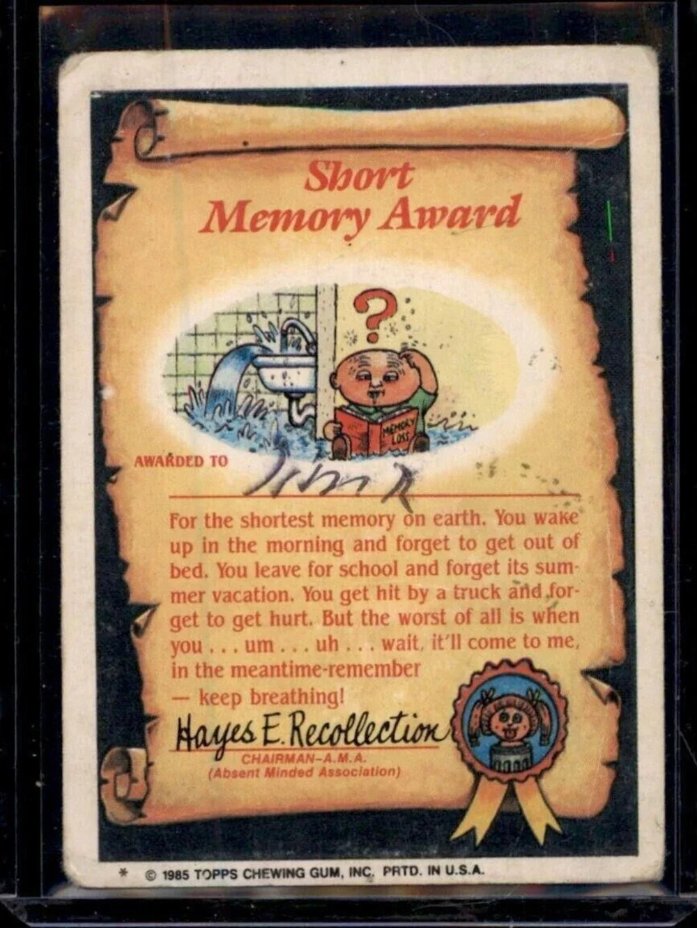 Garbage Pail Kids Fryin' Ryan Trading Card - Classic 1985